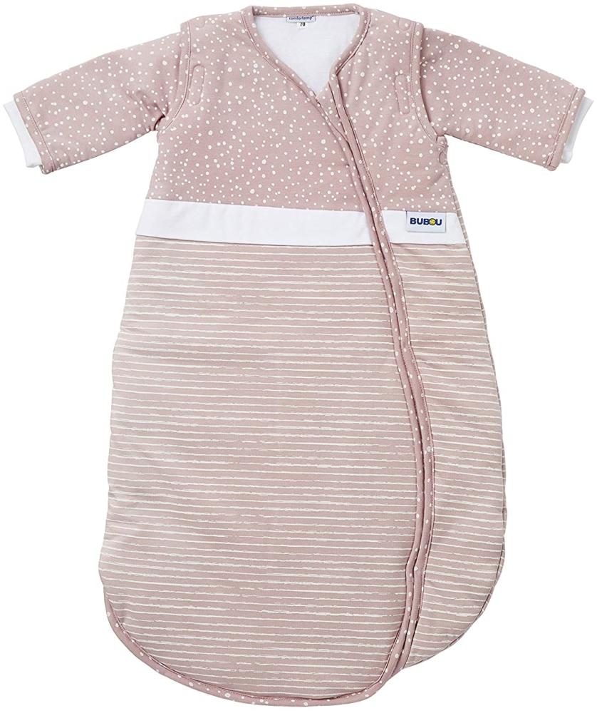 Gesslein 770212 Bubou Babyschlafsack mit abnehmbaren Ärmeln: Temperaturregulierender Ganzjahreschlafsack für Neugeborene, Baby Größe 50/60 cm, gestreift und Punkte rosé/weiß, rosa, 250 g Bild 1