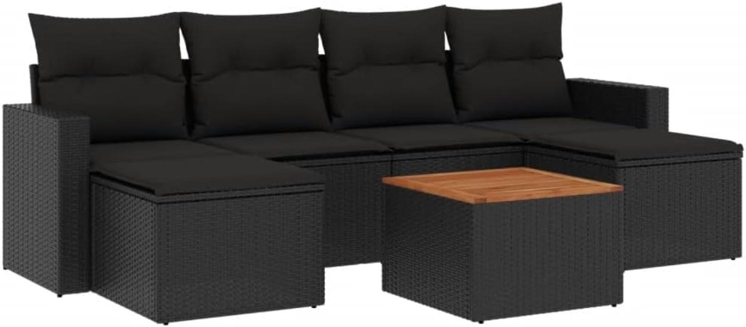 vidaXL 7-tlg. Garten-Sofagarnitur mit Kissen Schwarz Poly Rattan Bild 1