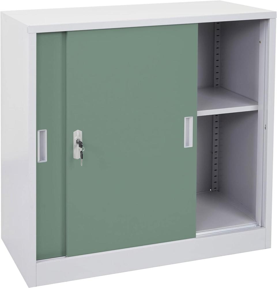 Aktenschrank Boston HWC-F41, Stahlschrank Büroschrank, mit abschließbaren Schiebetüren 90x90x45cm ~ grün Bild 1