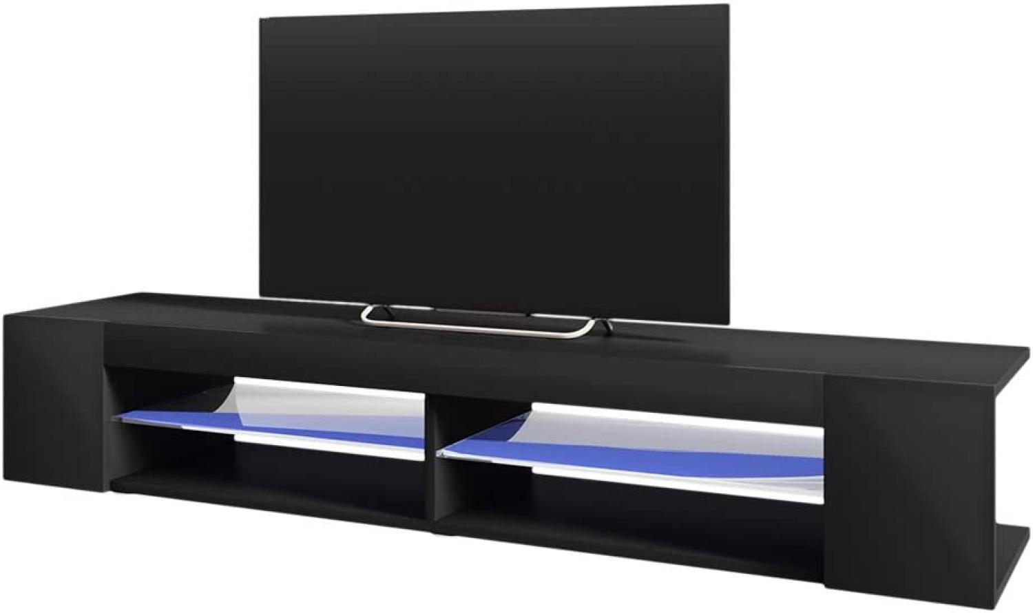 Selsey Mitchell – TV-Lowboard Schwarz Matt/Schwarz Hochglanz 180 cm breit mit LED Bild 1