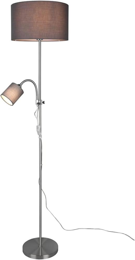 LED Stehleuchte Flexarm mit Leselicht Silber & Stoffschirme Grau - Höhe 160cm Bild 1
