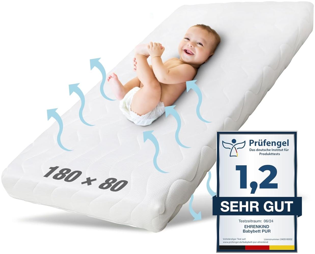 Ehrenkind® Kindermatratze Pur | Baby Matratze 80x180 | Babymatratze 80x180 aus hochwertigem Schaum und Hygienebezug Bild 1