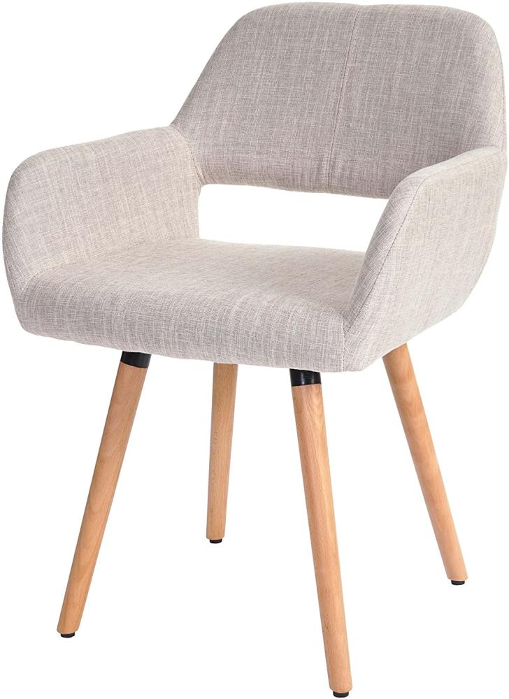 Esszimmerstuhl HWC-A50 II, Stuhl Küchenstuhl, Retro 50er Jahre Design ~ Textil, creme/grau, helle Beine Bild 1