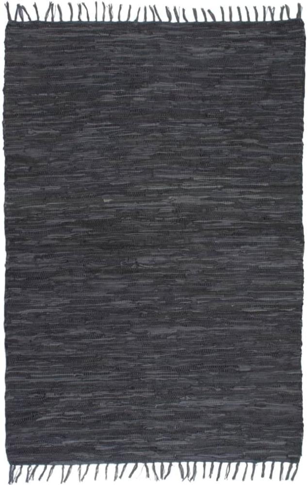vidaXL Handgewebter Chindi-Teppich Leder 120x170 cm Grau [245233] Bild 1