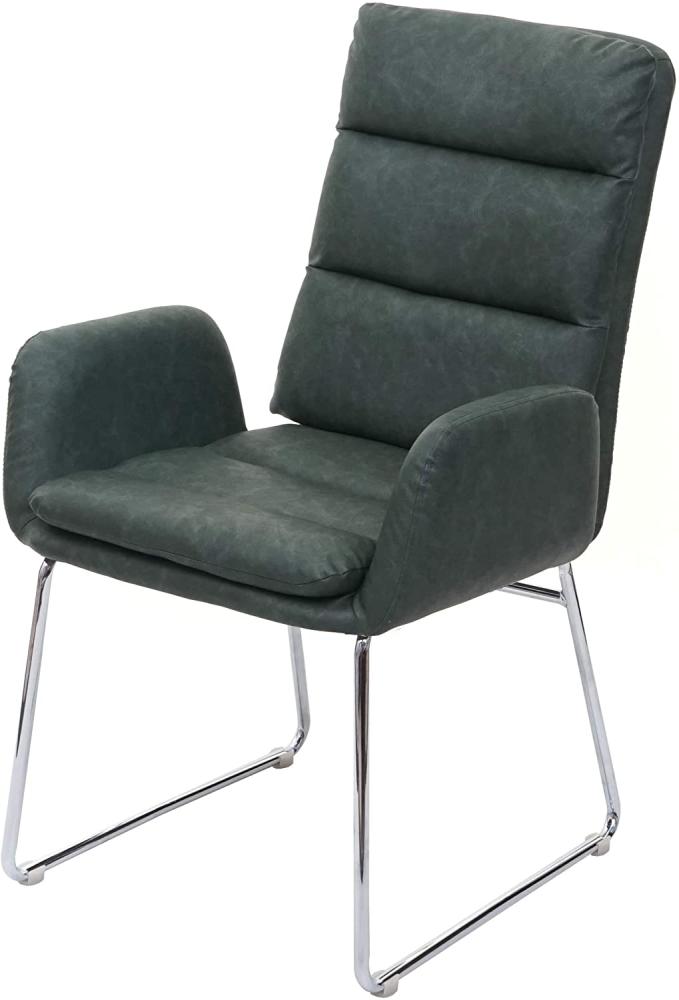 Esszimmerstuhl HWC-H32, Küchenstuhl Stuhl mit Armlehne, Kunstleder Stahl ~ grün Bild 1