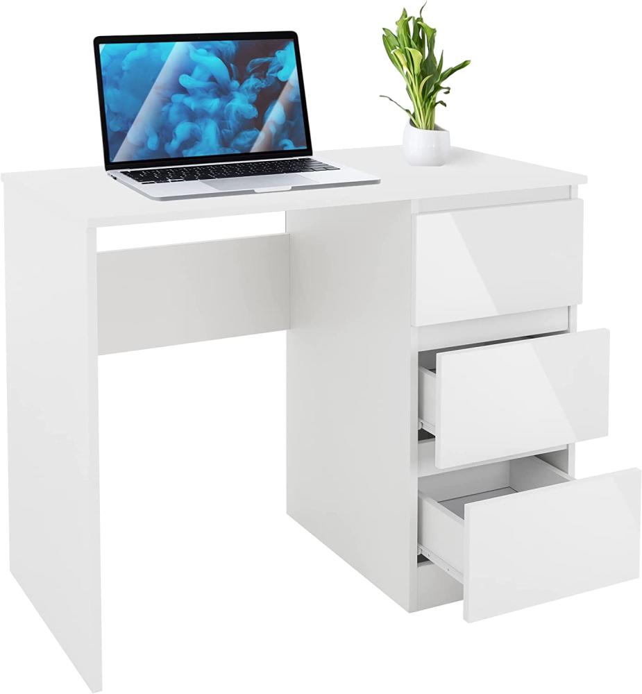 Schreibtisch mit drei Schubladen 90x76x50 cm Weiß aus Pressspan ML-Design Bild 1