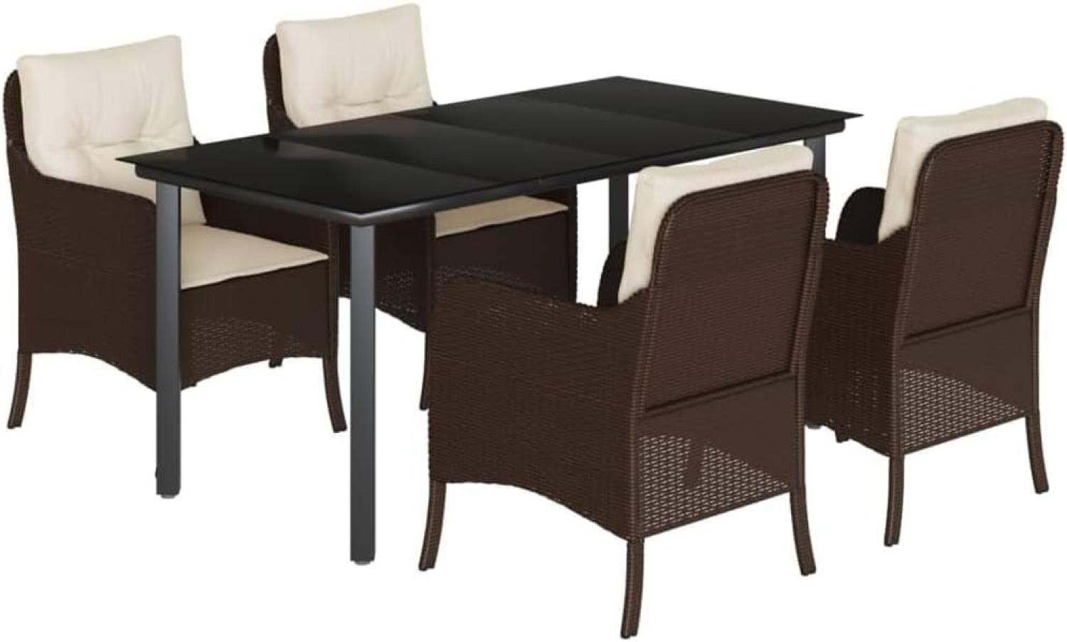 5-tlg. Garten-Essgruppe mit Kissen Braun Poly Rattan Bild 1