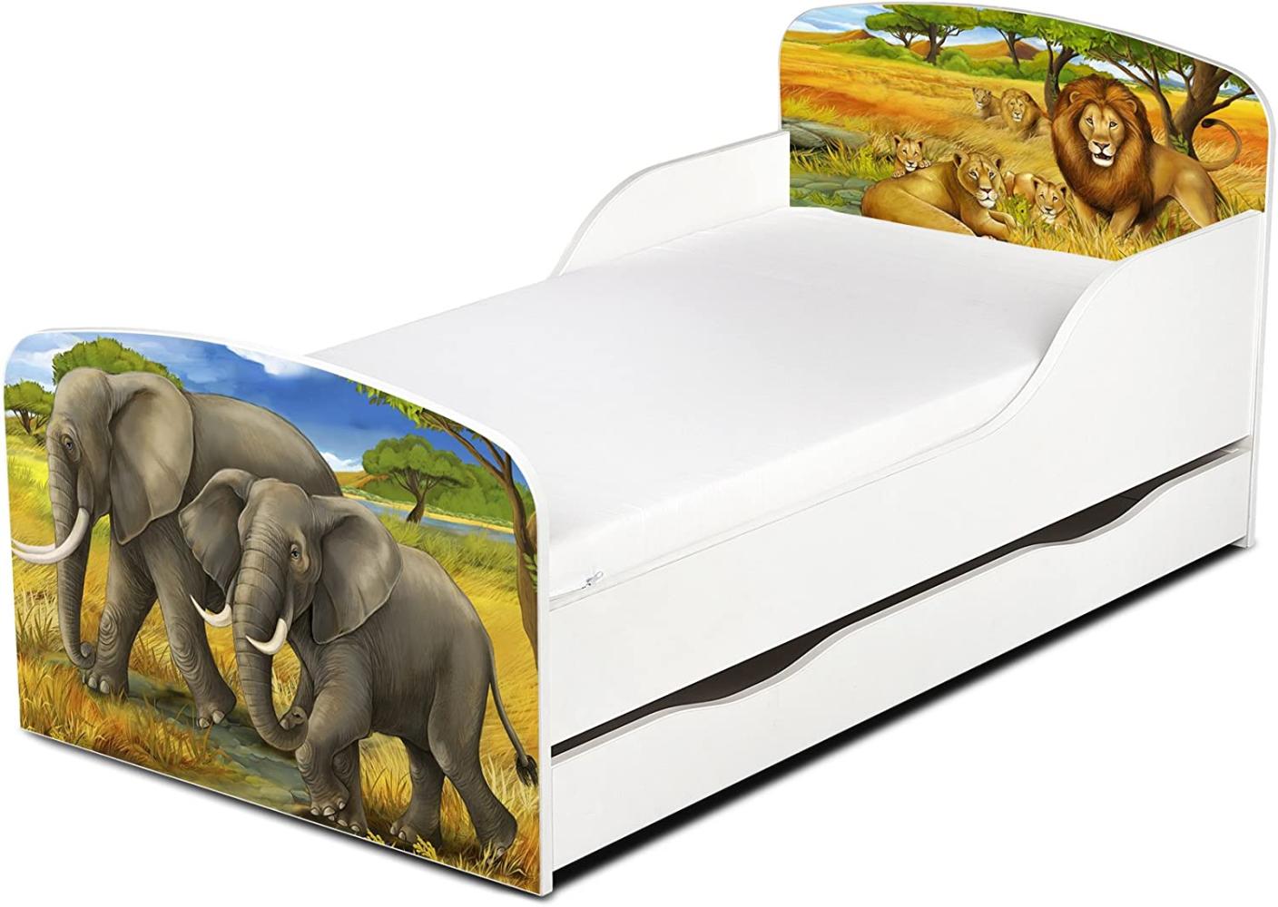 Leomark Kinderbett 70x140 cm, Afrika, mit Matratze, Schublade und Lattenrost Bild 1