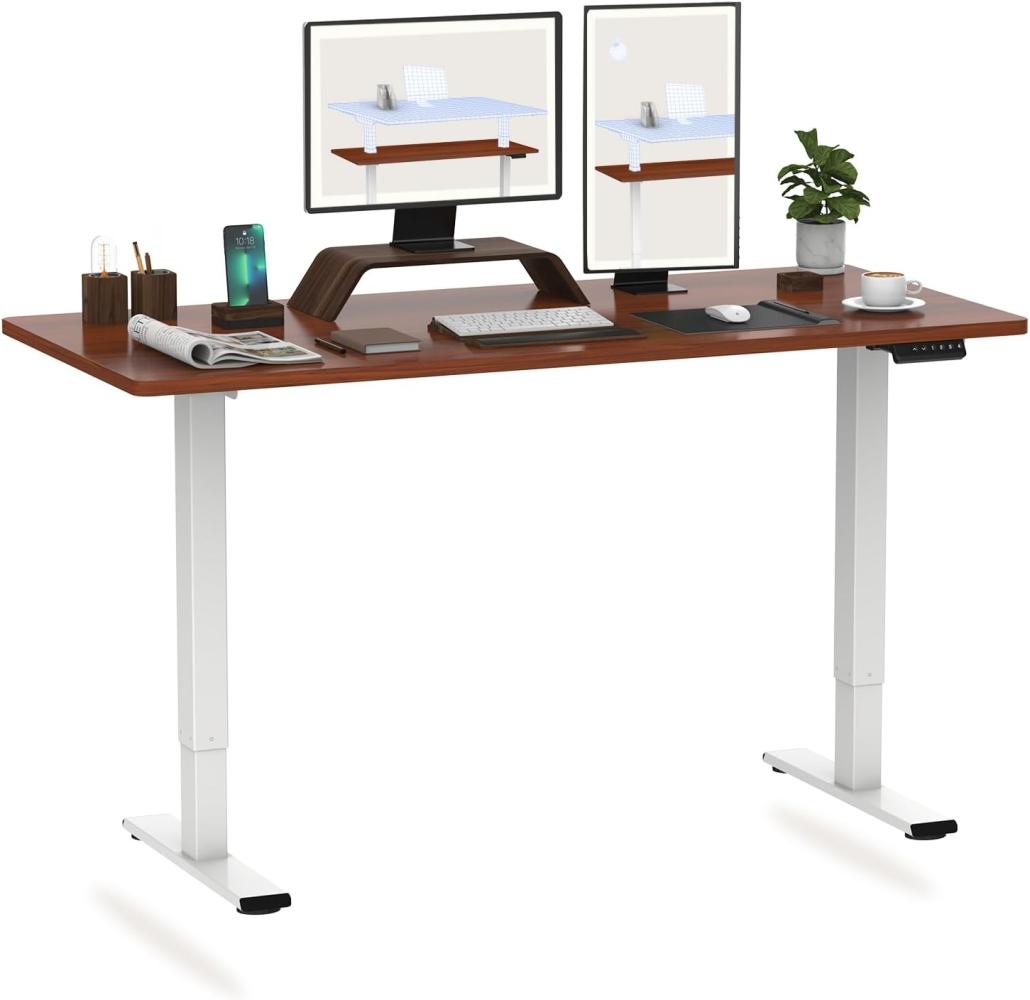 Flexispot Hemera Elektrisch Höhenverstellbarer Schreibtisch mit Tischplatte. Mit Memory-Steuerung und Softstart/-Stop& integriertes Anti-Kollisionssystem (140 x 70 cm, Weiß+Mahogni) Bild 1