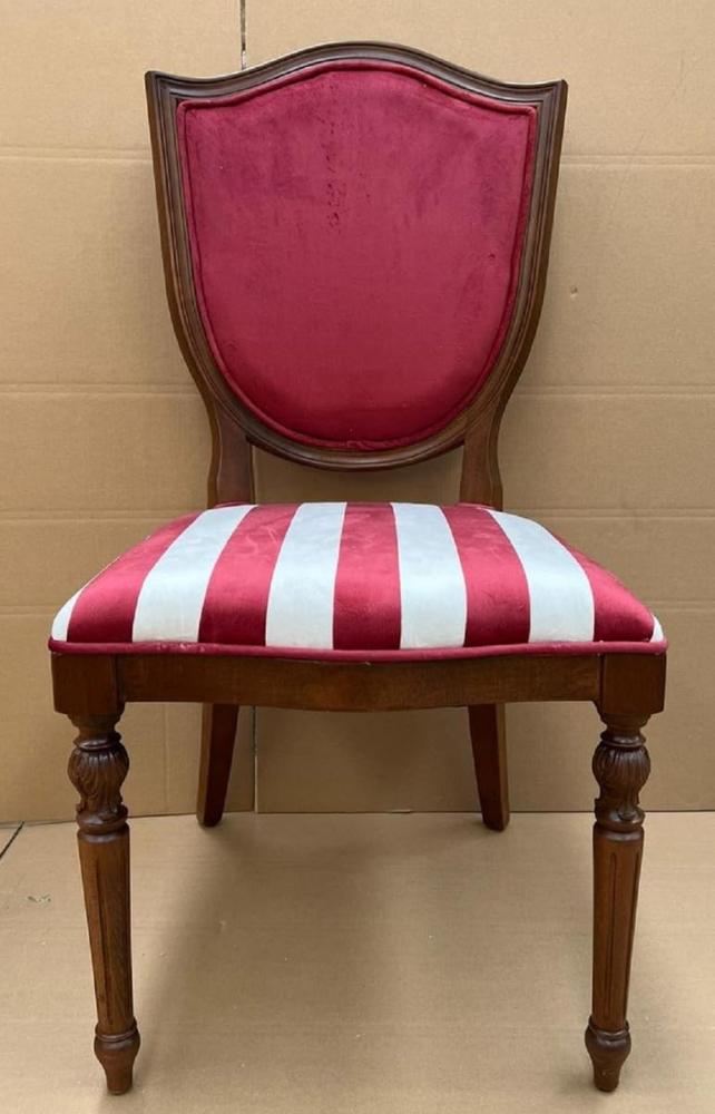 Casa Padrino Luxus Art Deco Esszimmer Stuhl Bordeauxrot / Weiß / Braun - Eleganter Massivholz Stuhl mit Streifen - Art Deco Esszimmer Möbel Bild 1