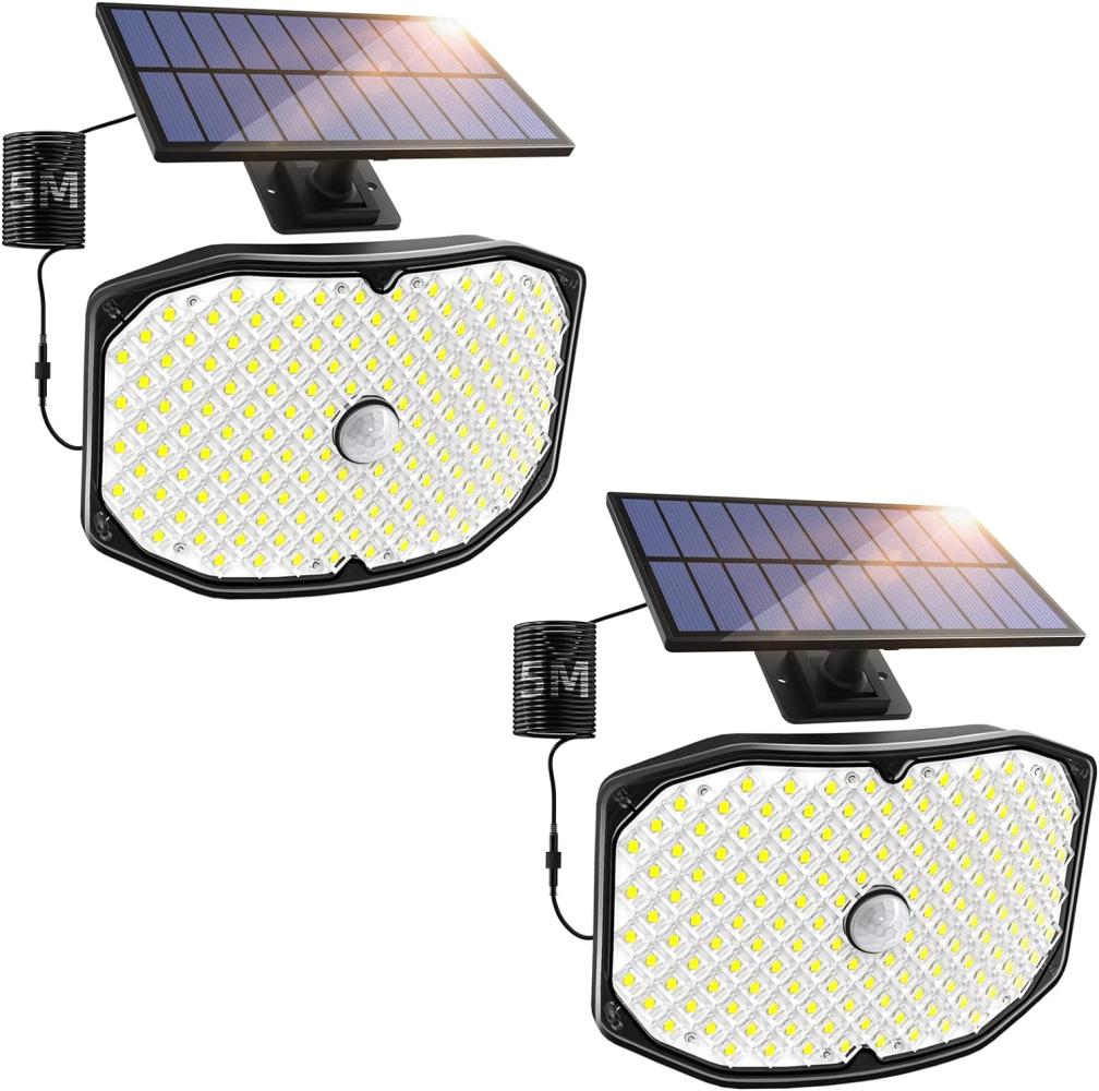 LEDYA Solarlampen für Außen mit Bewegungsmelder, 146 LED Solarleuchte Aussen, IP65 Wasserdichte, 120° Beleuchtungswinkel, Solar Wandleuchte für Garten mit 5m Kabel, 2 Stück Bild 1