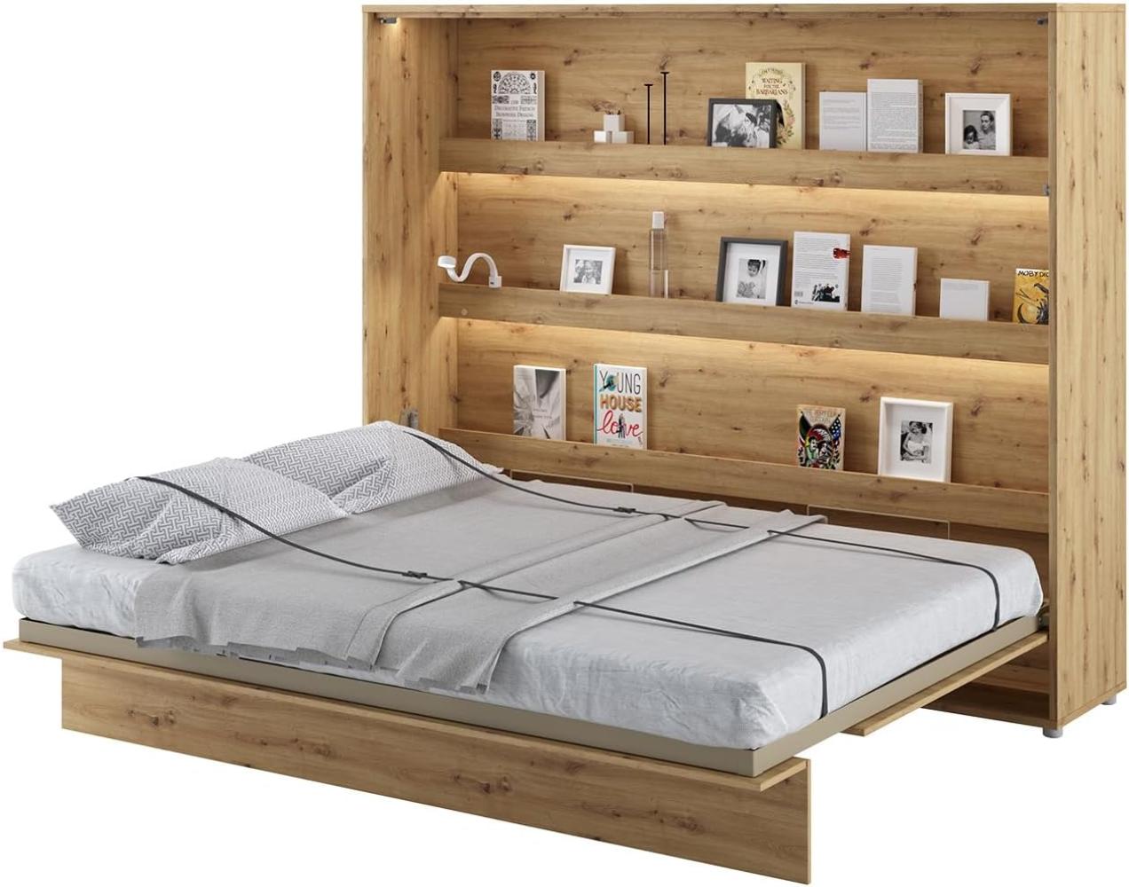 MEBLINI Schrankbett Bed Concept - Wandbett mit Lattenrost - Klappbett mit Schrank - Wandklappbett - Murphy Bed - Bettschrank - BC-14 - 160x200cm Horizontal - Artisan Eiche Bild 1