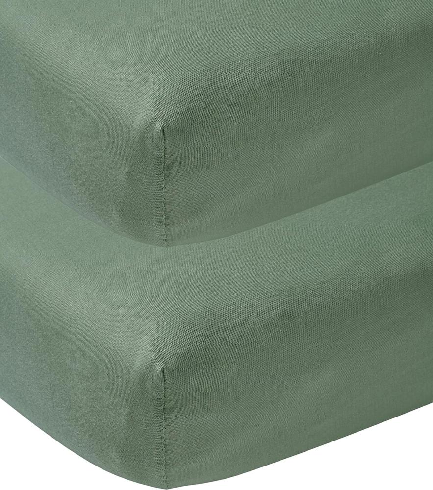 Meyco Baby Uni Spannbettlaken 2er Pack für die Babywiege (Bettlaken mit weicher Jersey-Qualität, aus 100% Baumwolle, perfekte Passform durch Rundum-Gummizug, Maße: 40 x 80 / 90cm), Waldgrün Bild 1