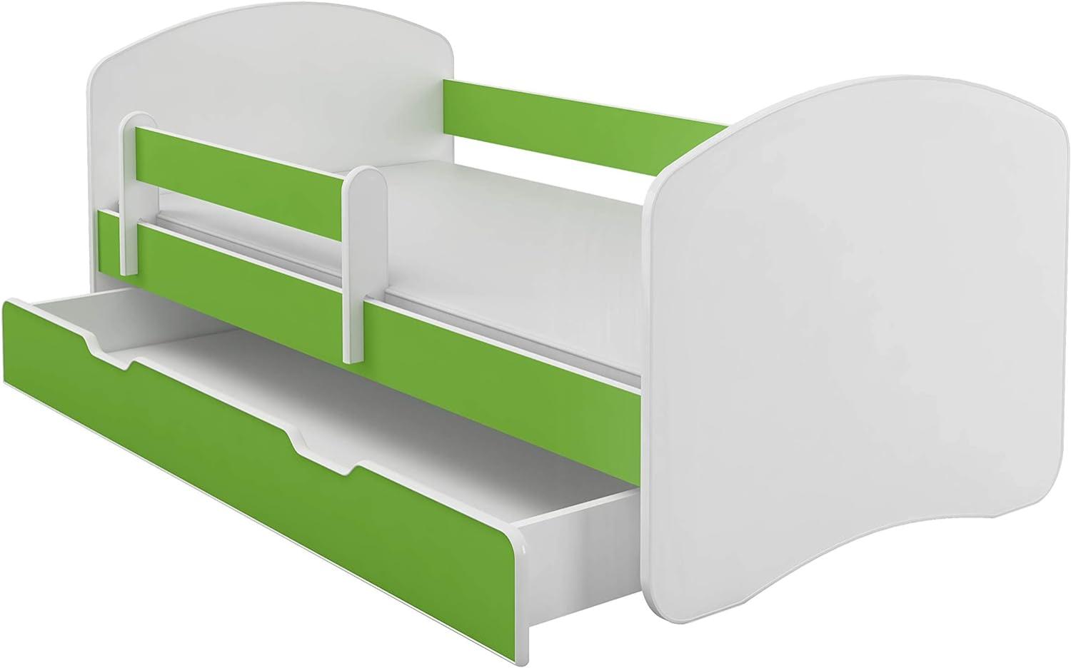 Kinderbett Jugendbett mit einer Schublade und Matratze Weiß ACMA II (140x70 cm + Schublade, Grün) Bild 1