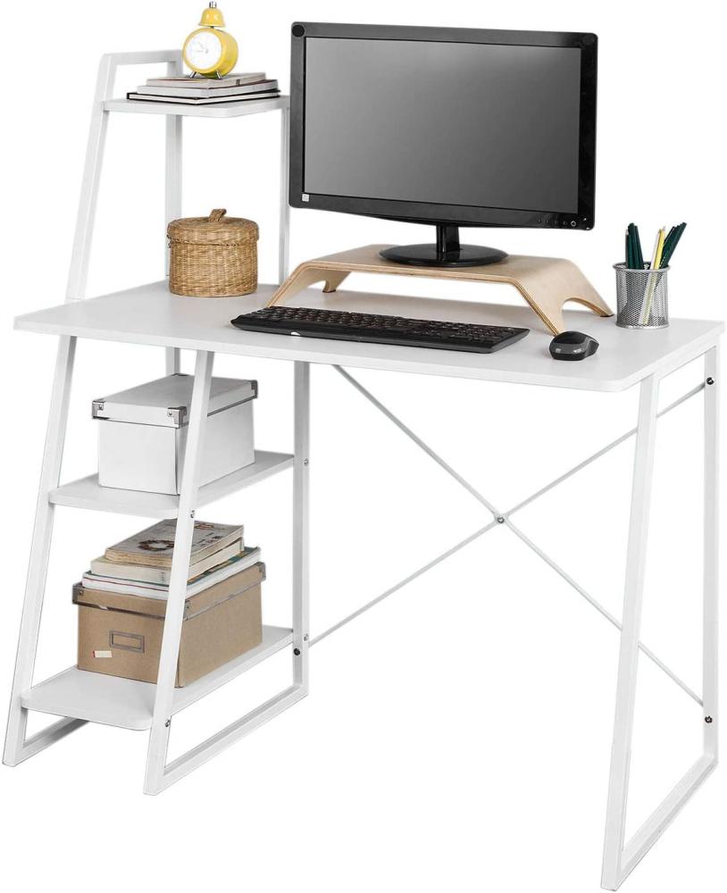 SoBuy FWT29-W Schreibtisch(102x50x75/117cm) Computertisch Arbeitstisch mit 3 Ablageflächen weiß (Ohne Stuhl) Bild 1