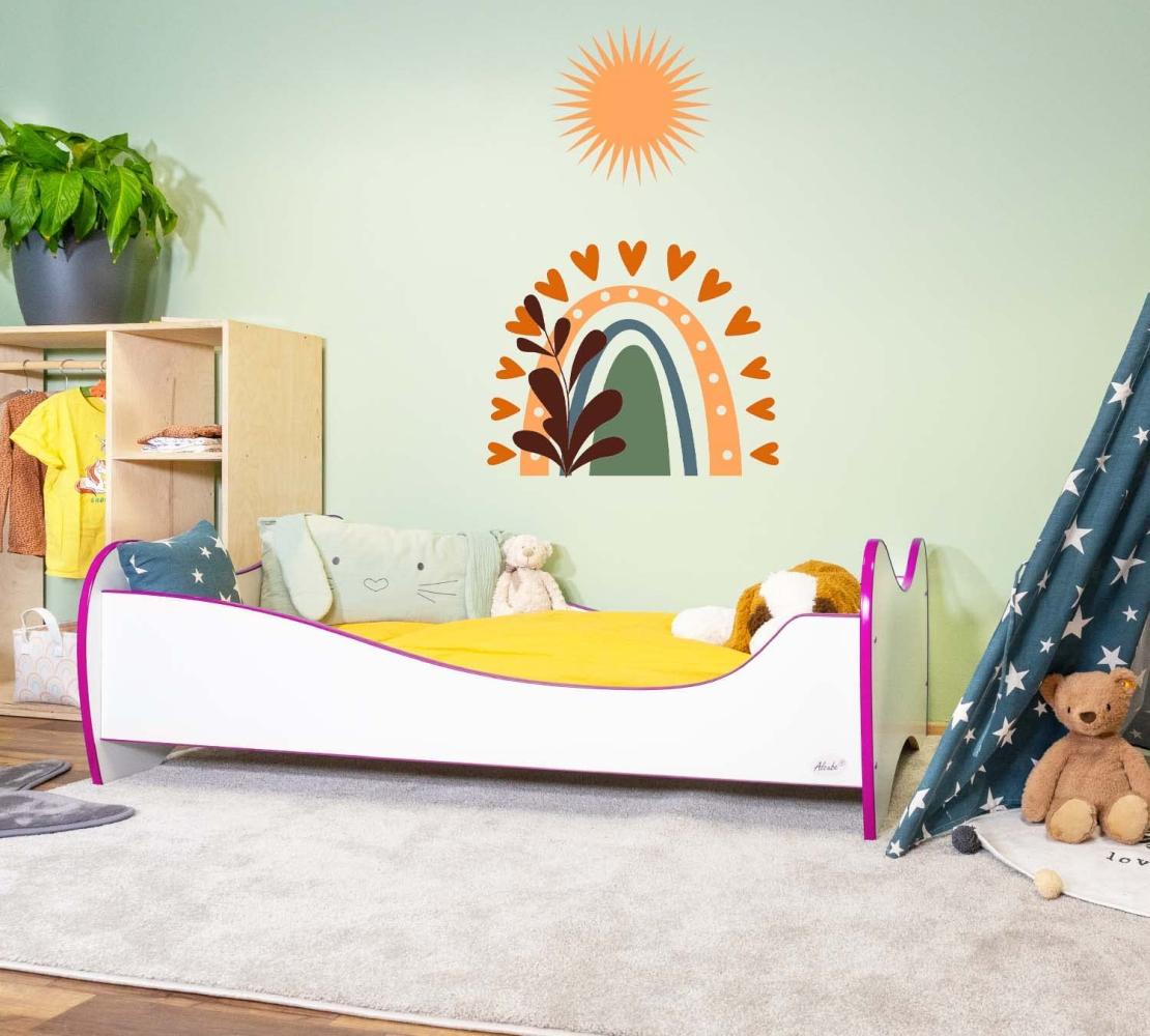 Alcube 'Swinging Pink Edge' Kinderbett 140 x 70 cm inkl. Rausfallschutz, Lattenrost und Matratze, weiß Bild 1