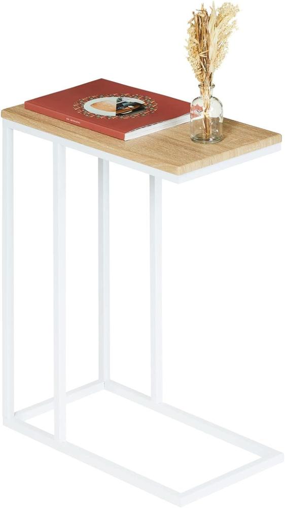 IDIMEX Beistelltisch Debora, praktischer Wohnzimmertisch in C-Form, schöner Couchtisch Tischplatte rechteckig in Sonoma Eiche, eleganter Sofatisch mit Metallgestell in weiß Bild 1