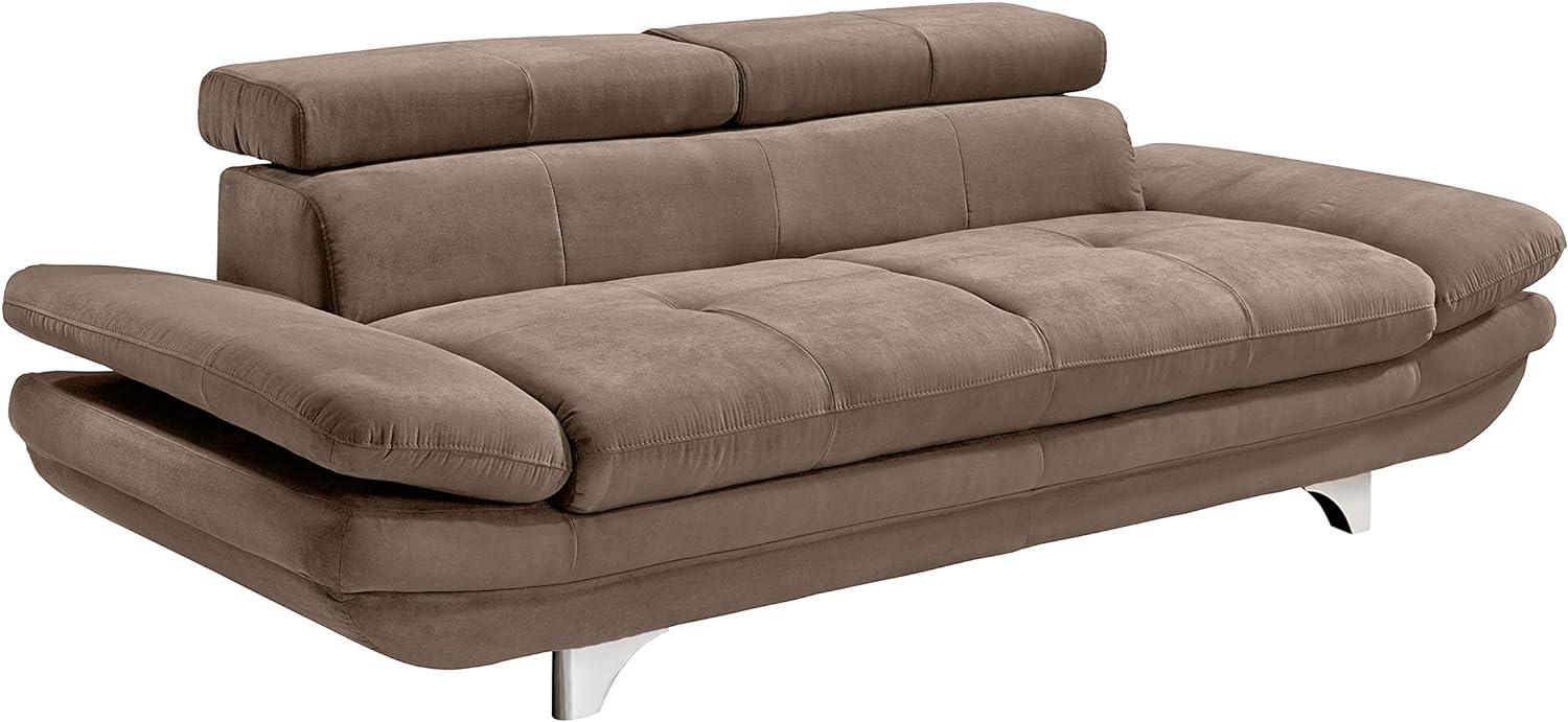 Mivano 3er-Sofa Enterprise / Dreisitzer-Couch mit verstellbaren Kopfstützen und Armlehnen / 233 x 72 x 104 / Mikrofaser-Bezug, hellbraun Bild 1