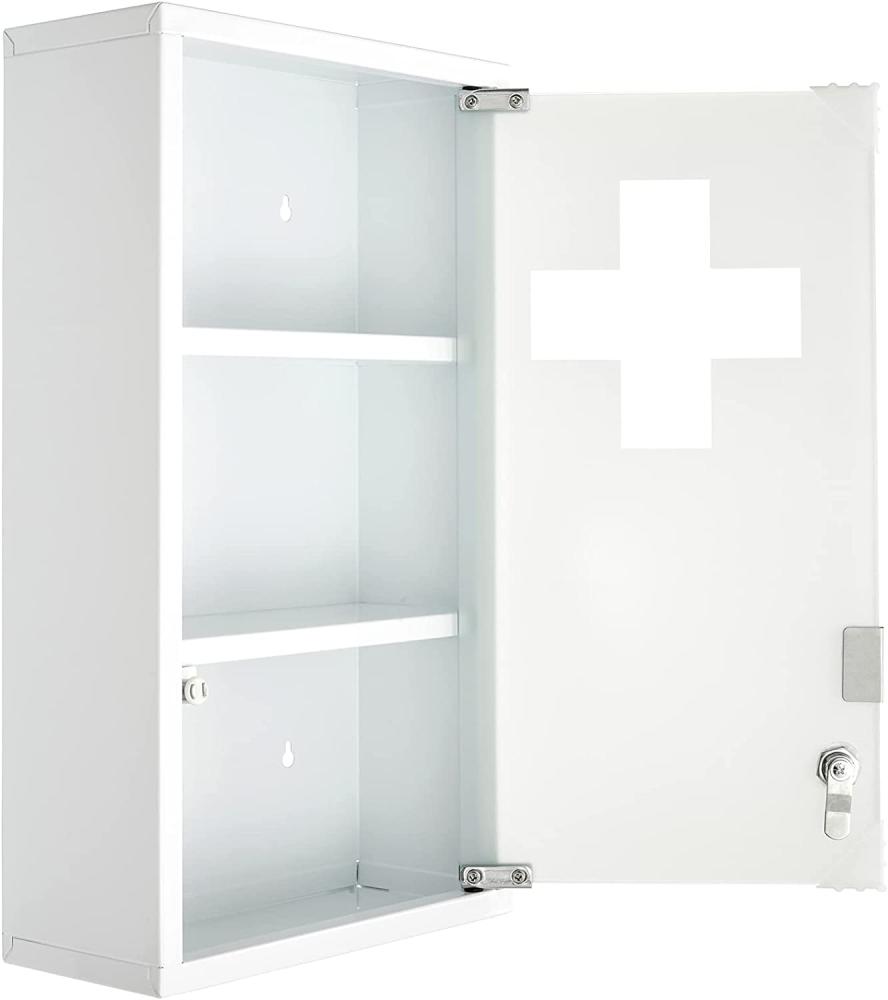 Theo&Cleo Medizinschrank Abschließbar Hängend, Erste Hilfe Schrank, Arzneischrank aus Edelstahl, Wand-Medizinbox 48 x 27 x 12 cm (Weiß - 3 Schichten) Bild 1