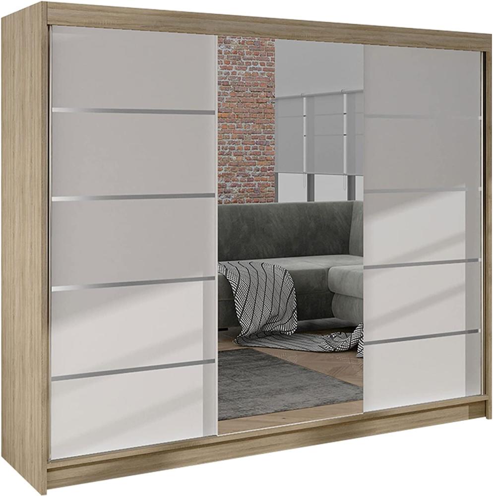 'Dotan VI' Schiebetürenschrank mit Spiegel, Holz Sonoma eiche/weiß, 200 x 215 x 58 cm Bild 1