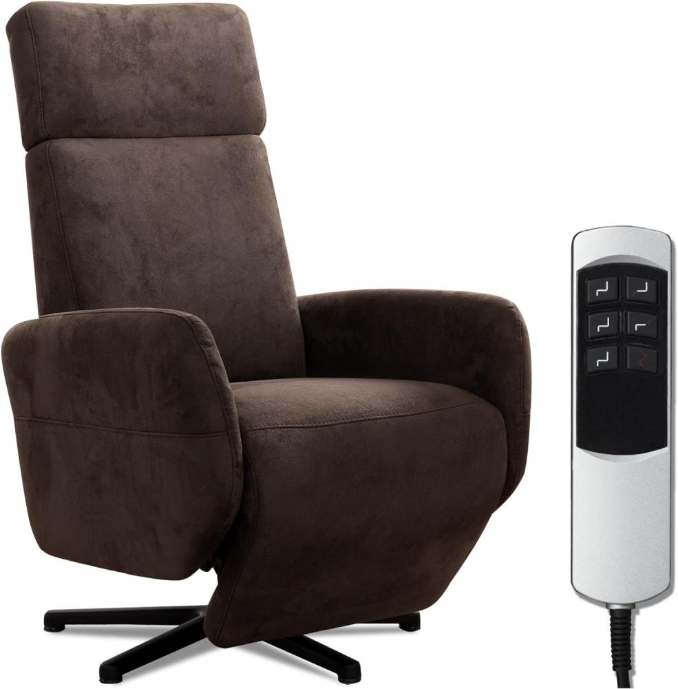 Cavadore TV-Sessel Cobra mit 2 E-Motoren / Fernsehsessel mit Liegefunktion, Relaxfunktion / Mit Fernbedienung verstellbar / Sternfuß, belastbar bis 130 kg / 71 x 110 x 82 / Lederoptik, Dunkelbraun Bild 1