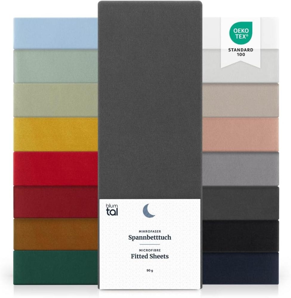 Blumtal® Spannbettlaken 140x200 cm 2er Set- Bettlaken 140x200 aus Microfaser - Oekotex zertifiziertes Spannbetttuch 140x200 cm / 140x200 Spannbettlaken - Leintuch 140x200 cm - Bettlaken - Anthrazit Bild 1