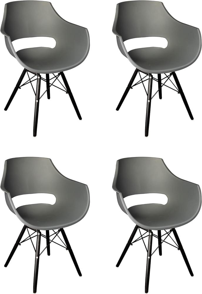 SAM 4er Set Schalenstuhl Lea, Grau, ergonomisch geformte Sitzschale aus Kunststoff, bequemer Esszimmerstuhl im Retro-Design, schwarzes Holzgestell Bild 1