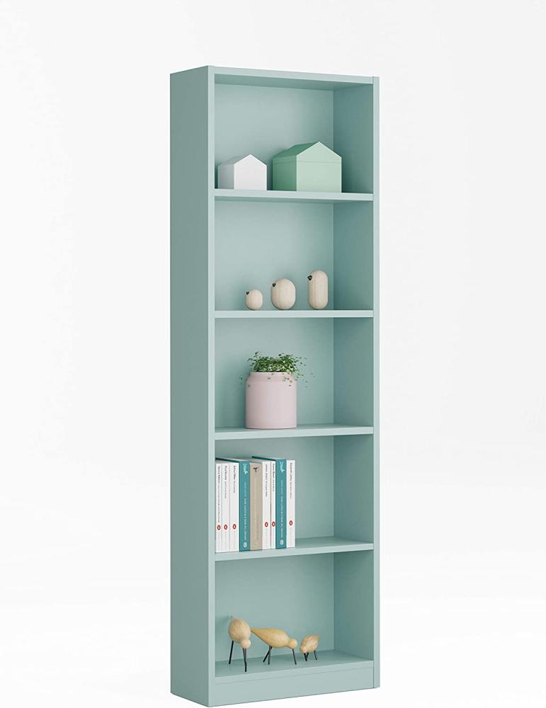 Dmora Lineares Bücherregal mit fünf Regalen, wassergrüne Farbe, Maße 52 x 180 x 25 cm Bild 1