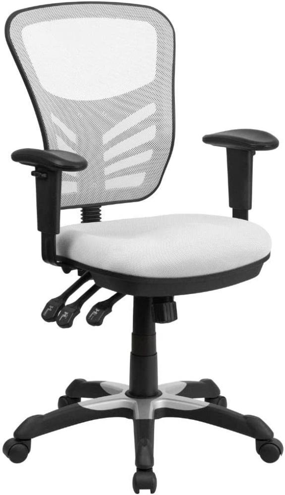 Flash Furniture Bürostuhl mit mittelhoher Rückenlehne – Ergonomischer Schreibtischstuhl mit verstellbaren Armlehnen und Netzstoff – Perfekt für Home Office oder Büro – Weiß Bild 1