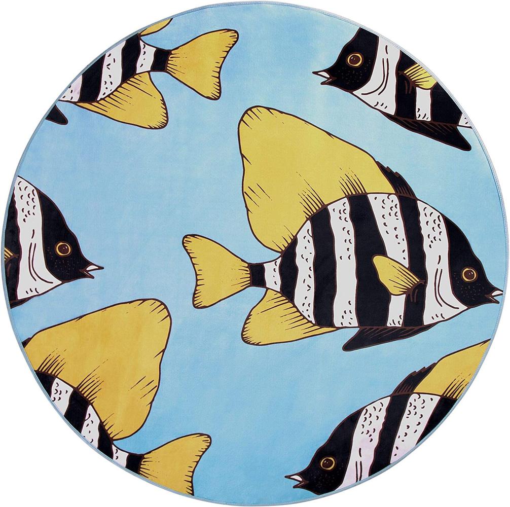 Kinderteppich blau ⌀ 140 cm Fischmuster Kurzflor FIZME Bild 1