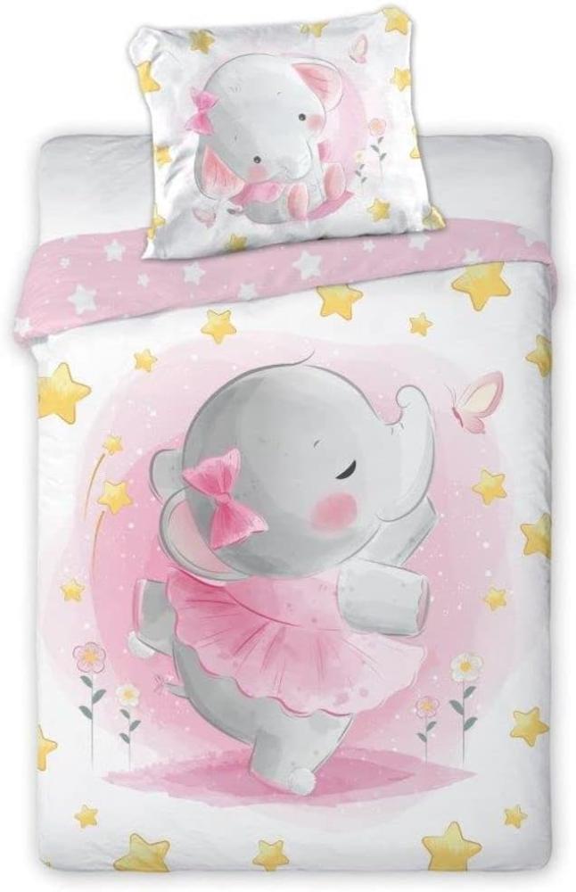 Baby Bettwäsche mit rosa Elefant 100x135 cm 100% Baumwolle Bild 1