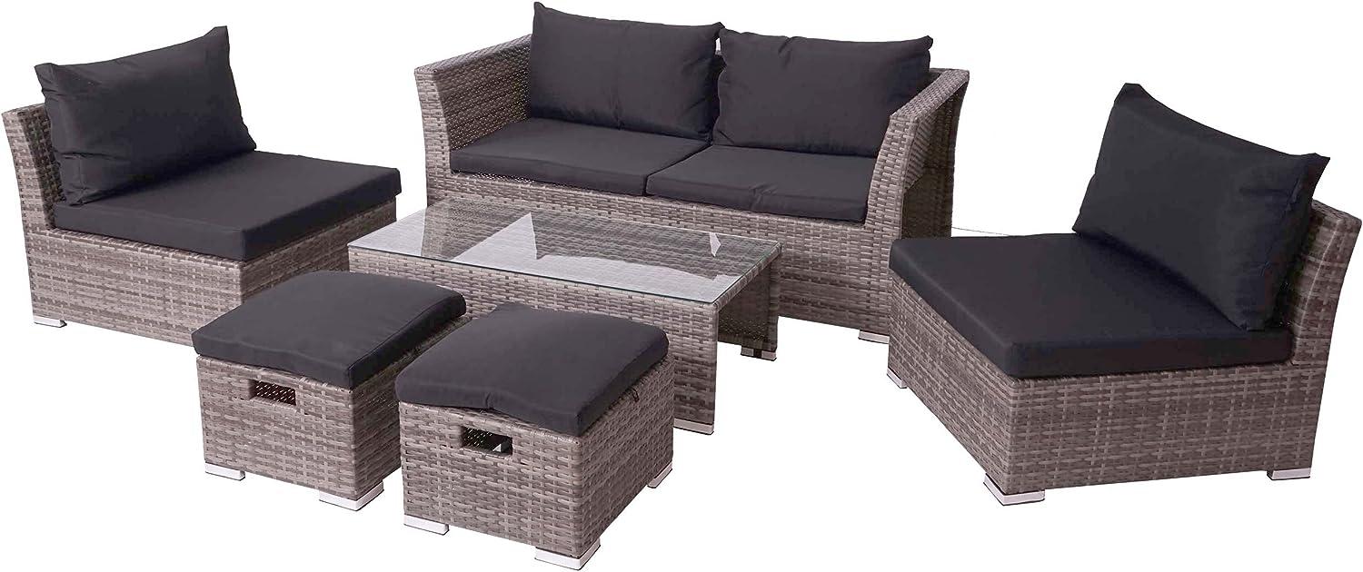 Poly-Rattan Garnitur HWC-J36, Balkon-/Garten-/Lounge-Set Sitzgruppe Sofa ~ grau, Kissen schwarz Bild 1