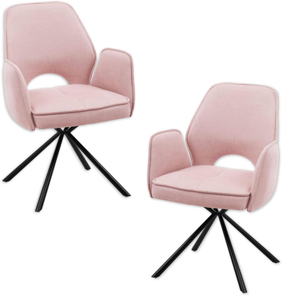 NELE Esszimmerstühle 2er Set mit schwarzem Metallgestell und Stoffbezug, Light Pink - Bequeme Stühle mit Armlehnen für Esszimmer & Wohnzimmer - 61 x 86 x 61 cm (B/H/T) Bild 1