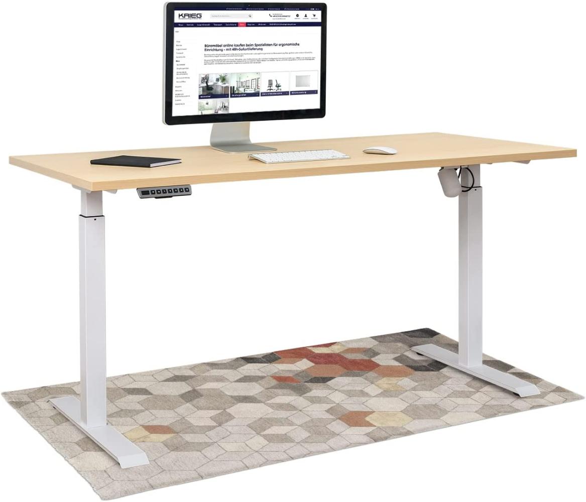 HighDesk SMART Höhenverstellbarer Schreibtisch (Weiß + Ahorn I 140 x 80 cm) - Elektrischer Sitz- & Stehtisch mit Tischplatte - Stehschreibtisch Elektrisch Höhenverstellbar - von Krieg Bild 1