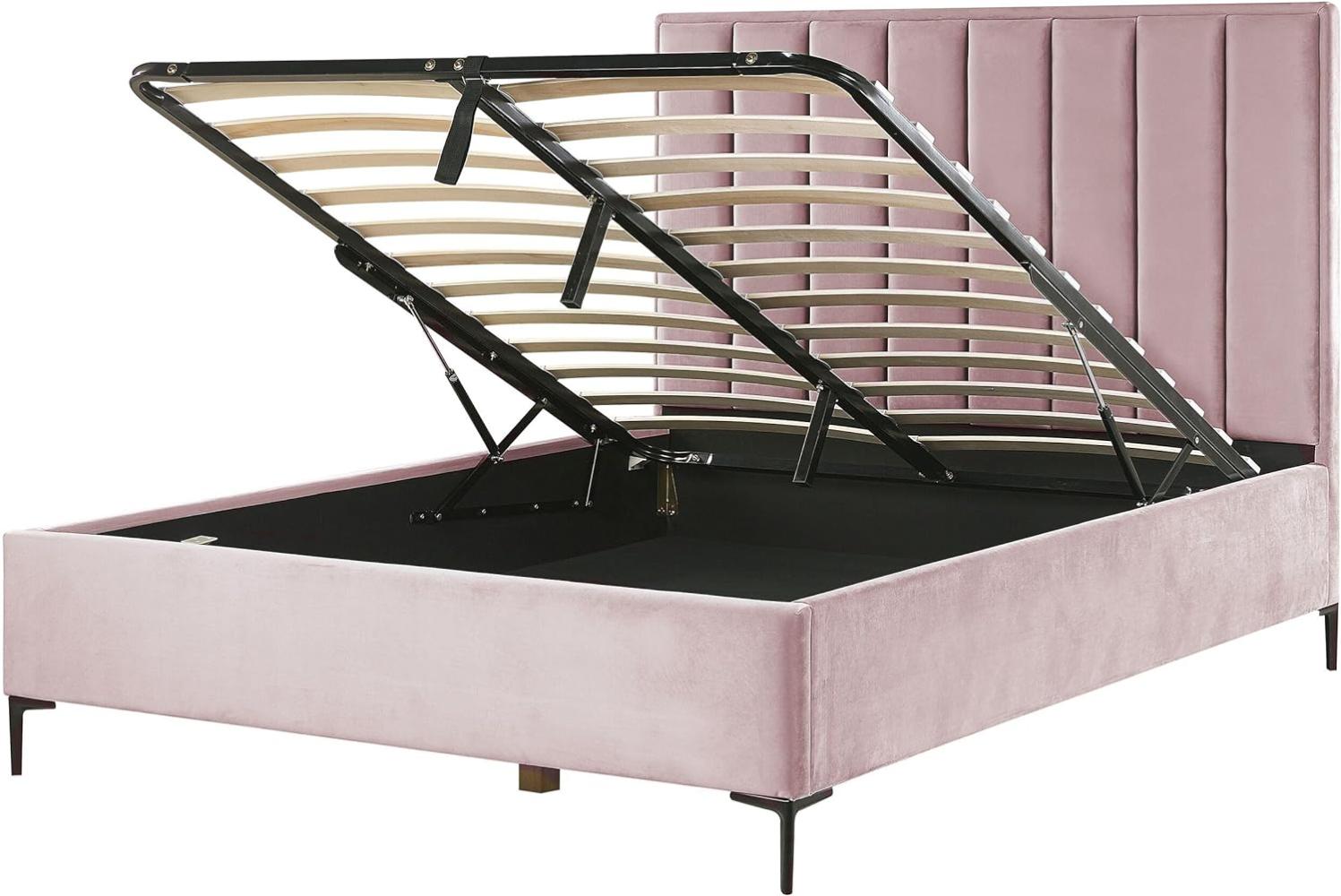 Polsterbett Samtstoff rosa mit Bettkasten hochklappbar 160 x 200 cm SEZANNE Bild 1