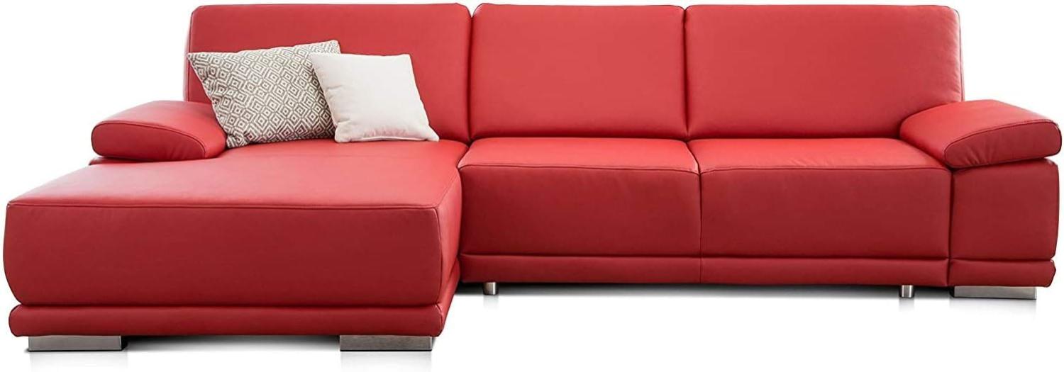 CAVADORE Eckcouch Corianne in Kunstleder / Sofa in L-Form mit verstellbaren Armlehnen und Longchair / 282 x 80 x 162 / Lederimitat, rot Bild 1