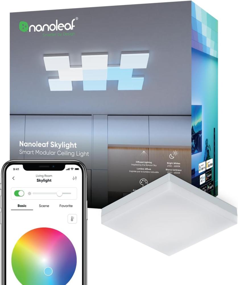 Nanoleaf Skylight Erweiterungs-Kit, 1 zusätzliche LED Deckenleuchte - Smarte Modulare WLAN LED RGBCW Deckenlampe, 16 Mio. Farben, Musik & Bildschirm Sync, Funktioniert mit Apple Home Alexa Google Home Bild 1