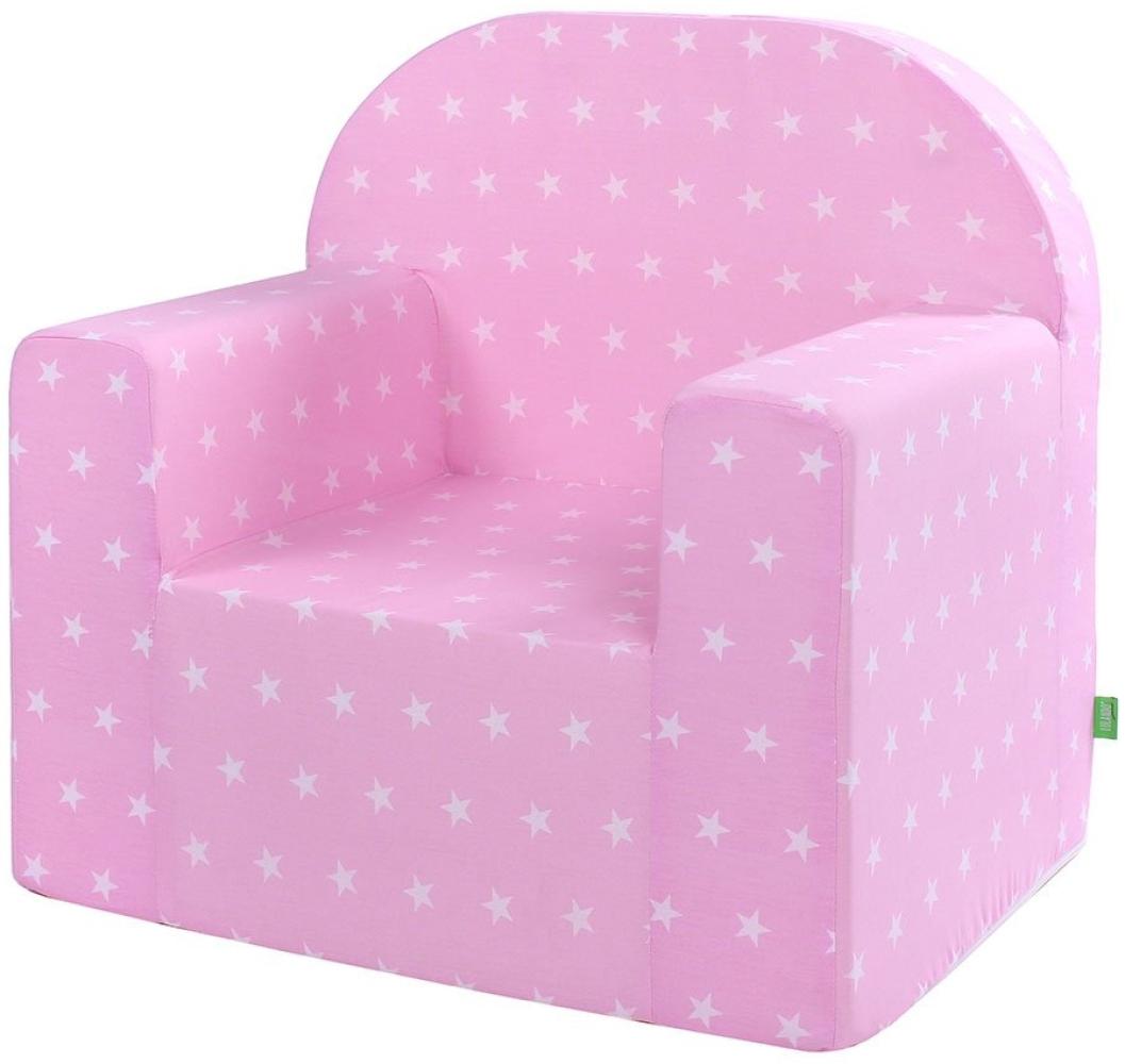 LULANDO Classic Kindersessel Babysessel Kindercouch Mini Sessel Kindermöbel für Spielzimmer und Kinderzimmer. Farbe: White Stars / Pink Bild 1