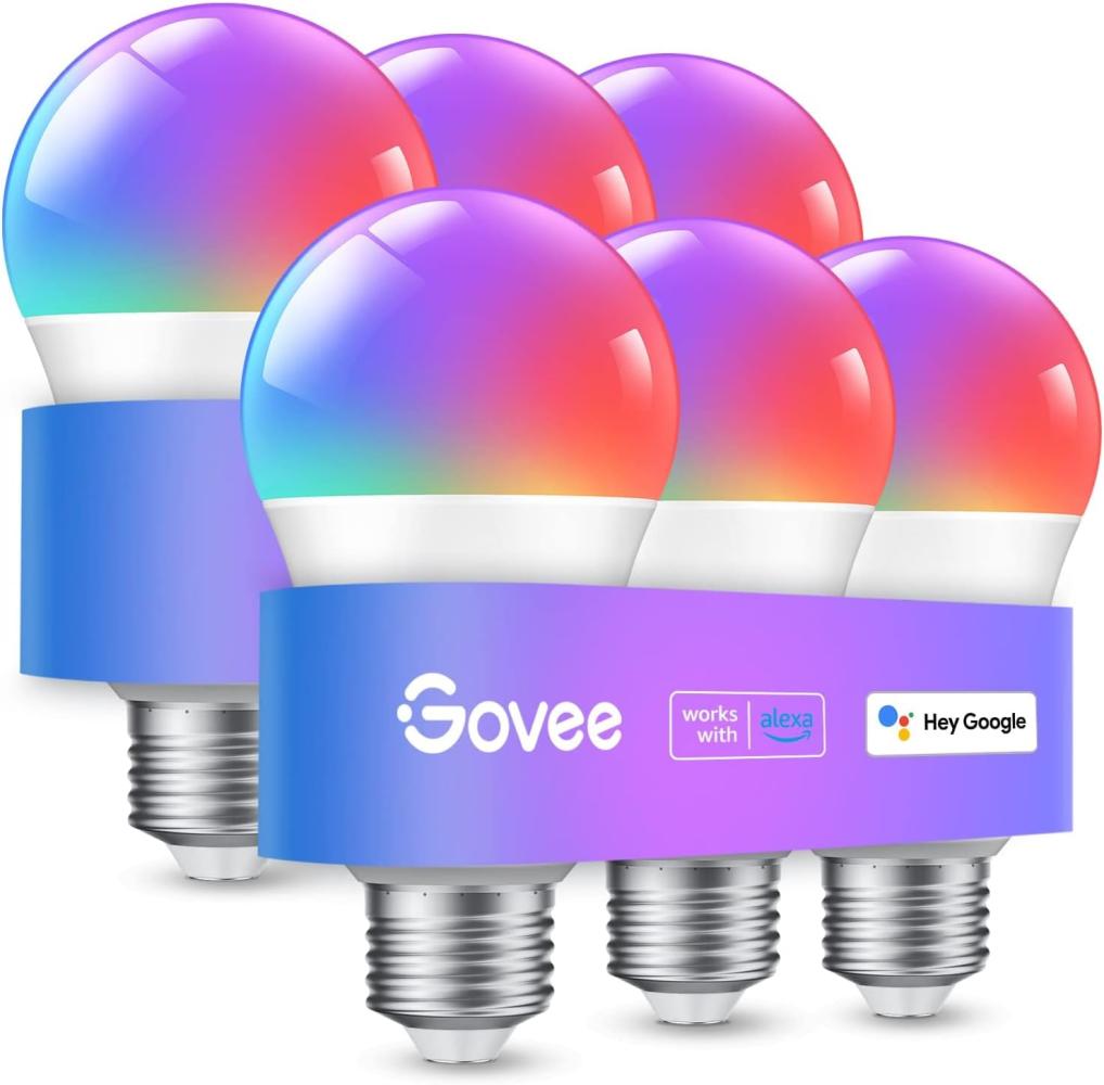 Govee Alexa Smarte Glühbirne E27, Farbwechsel mit Musiksynchronisation Lampe, 54 Szenen, 16 Millionen DIY-Farben, WiFi & Bluetooth LED Smart Bulb Funktionieren mit Google Assistant Heim-App, 6 Stück Bild 1