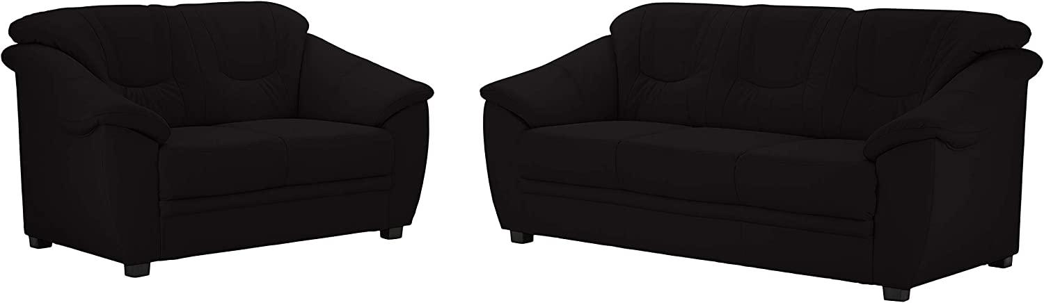 Cavadore Sitzgruppe Savana / 2-Sitzer Sofa und 3-Sitzer Sofa mit Federkern in Leder/ 2er: 148 x 90 x 90, 3er: 198 x 90 x 90 / Echtleder Schwarz Bild 1