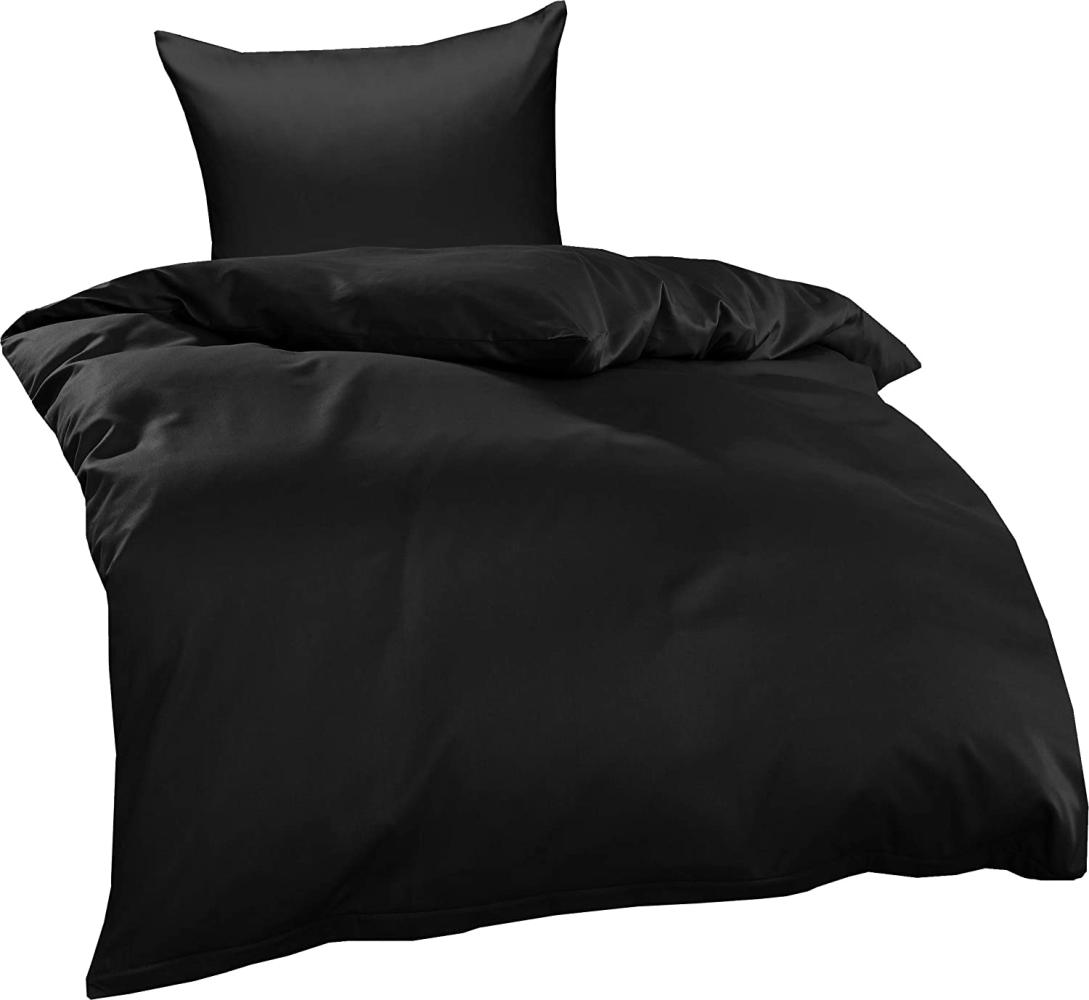 Mako Interlock Jersey Bettwäsche "Ina" uni/einfarbig schwarz Garnitur 135x200 + 80x80 von Bettwaesche-mit-Stil Bild 1
