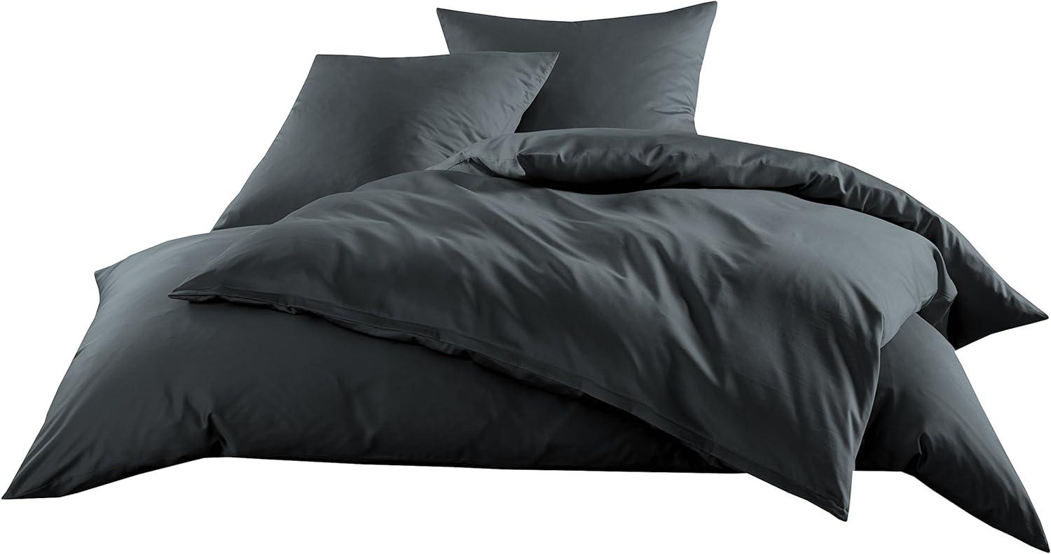Mako-Satin Baumwollsatin Bettwäsche Uni einfarbig zum Kombinieren (Bettbezug 135 cm x 200 cm, Anthrazit) Bild 1