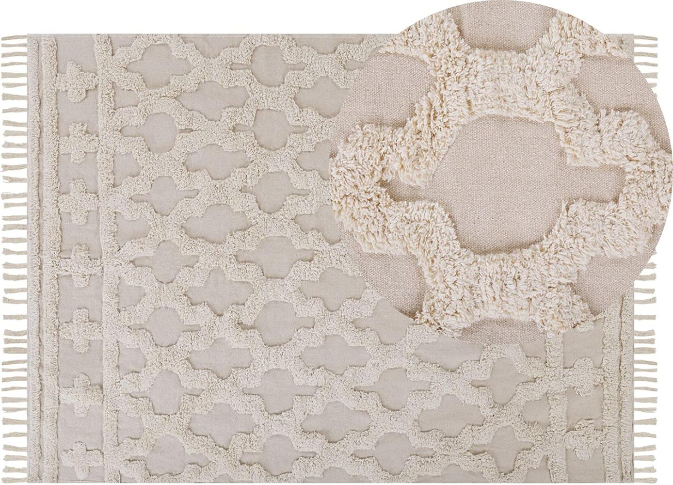 Teppich Baumwolle beige 140 x 200 cm marokkanisches Muster Fransen SULUOVA Bild 1