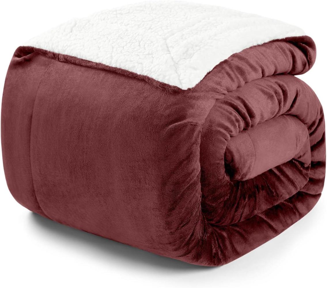 Blumtal Premium Sherpa Kuscheldecke 130 x 150 cm - warme Decke Oeko-TEX® zertifizierte Dicke Sofadecke, Tagesdecke oder Wohnzimmerdecke, Dunkelrot Bild 1