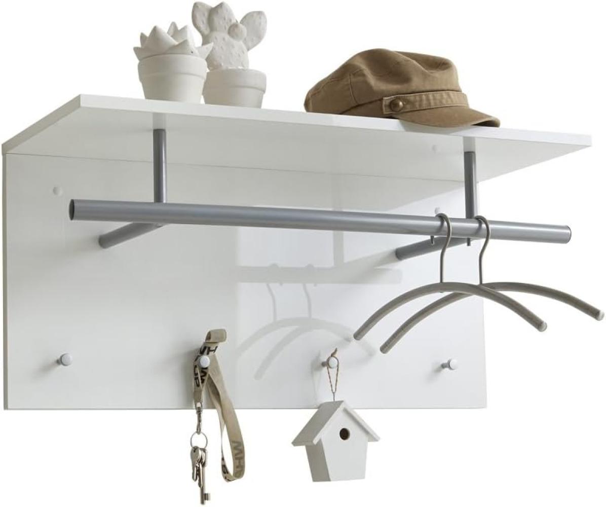 FMD Möbel - SPOT UP - Wandgarderobe mit Kleiderstange und 4 Haken - melaminharzbeschichtete Spanplatte - Hgl weiß - 72 x 35 x 29,3cm Bild 1