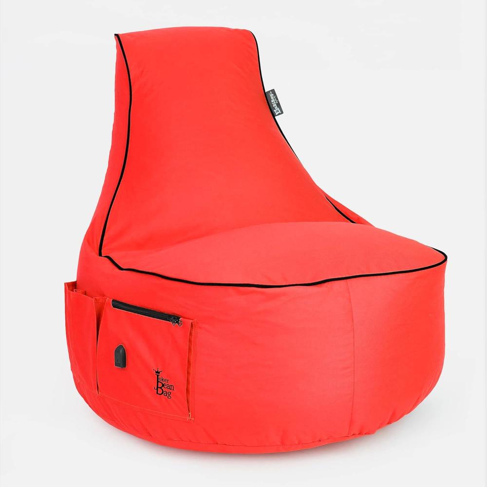 BuBiBag Gaming Sitzsack zum Zocken mit -Anschluss & Taschen, Halterung, Gamer Sessel für Kinder und Erwachsene, Beanbag Indoor und Outdoor - JokerBag (Rot) Bild 1