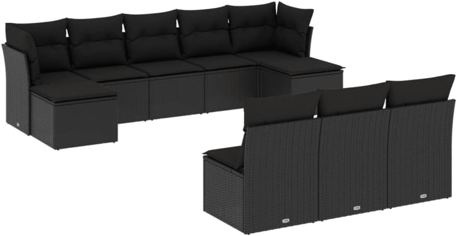 vidaXL 10-tlg. Garten-Sofagarnitur mit Kissen Schwarz Poly Rattan Bild 1