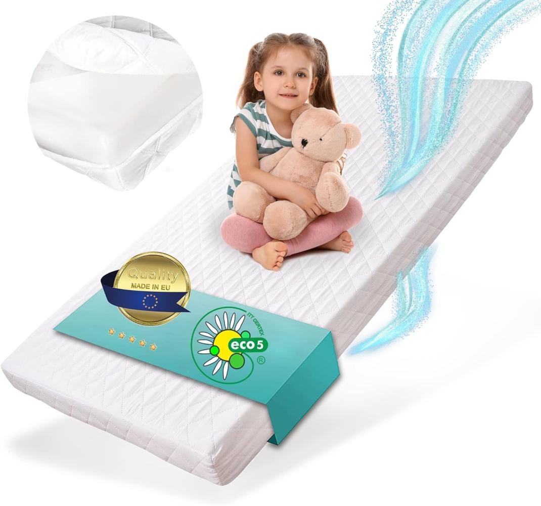 Alcube® Kindermatratze 80 x 160 cm aus punktelastischem Schaumstoff für Kinderbett oder Hausbett - Schaumkernmatratze 160 x 80 cm mit waschbarem Bezug bei 60°C - kompatibel mit Nässeschutzauflage Bild 1