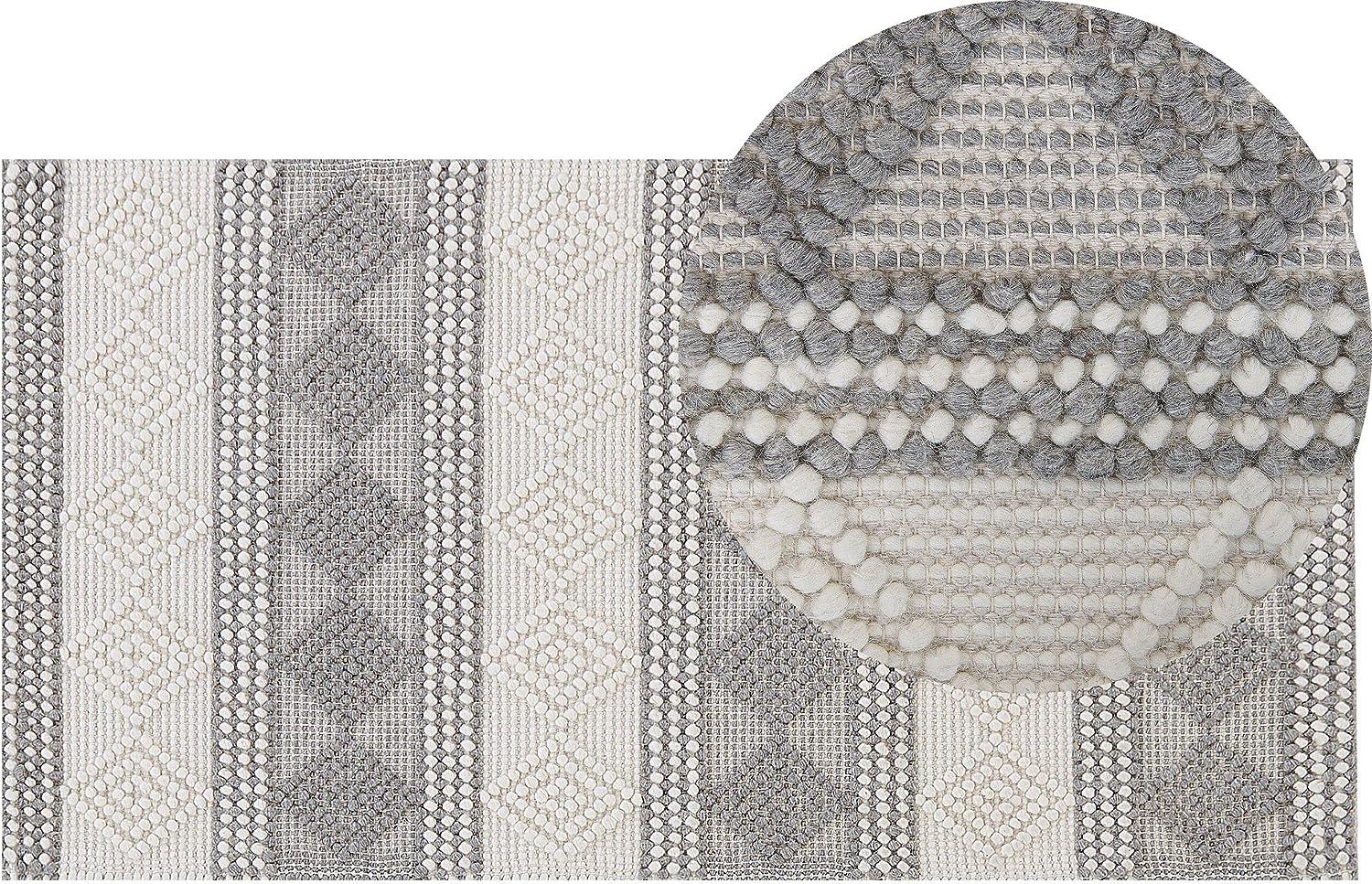 Teppich Wolle beige grau 80 x 150 cm geometrisches Muster Kurzflor BOZOVA Bild 1