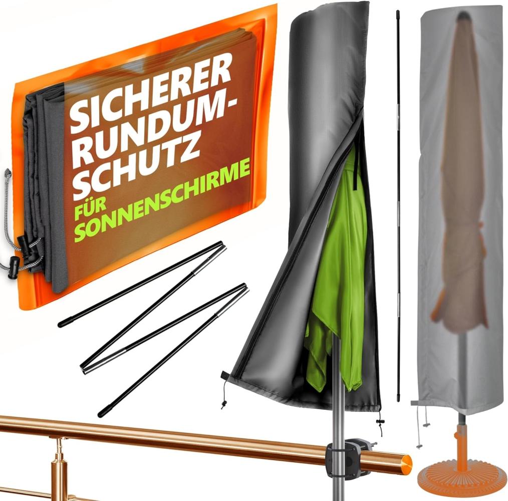 4smile Sonnenschirm Schutzhülle - Schutzhülle für Sonnenschirm Ø 300 cm / 250x150 cm - Wetterfeste Sonnenschirmhülle, Schirmhülle mit Stab, Reißverschluss, Polyester Abdeckung Sonnenschirm Bild 1